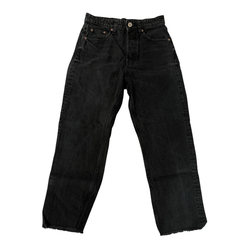 Zara Black Flared cropped Jeans Raw Hem Size Medium